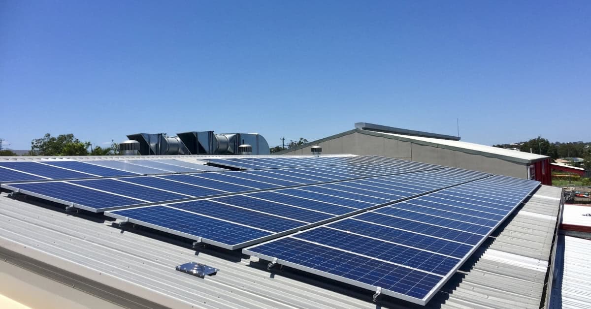 Commercial solar panels on building