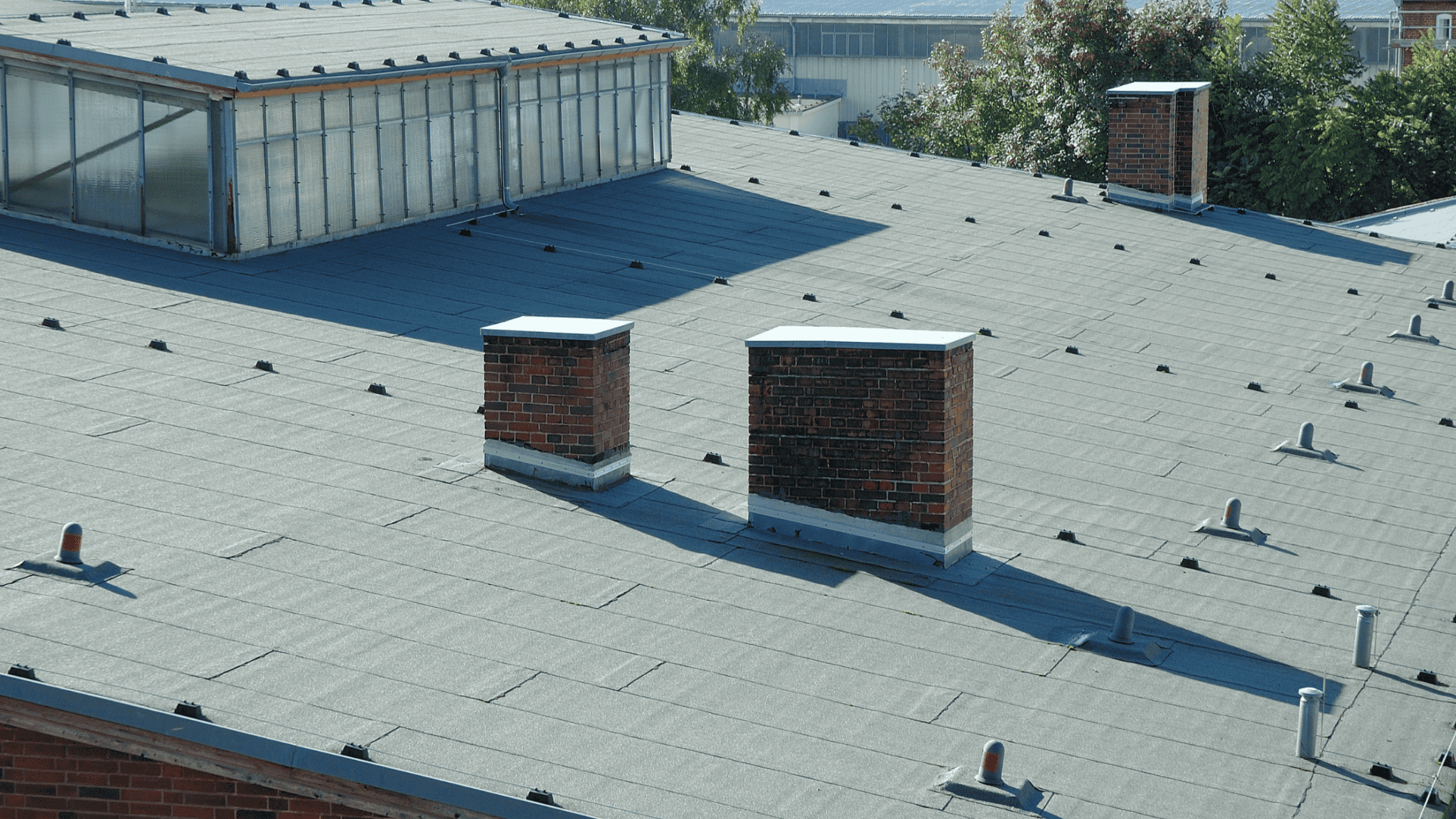 Overhead view of a sloped commercial roof